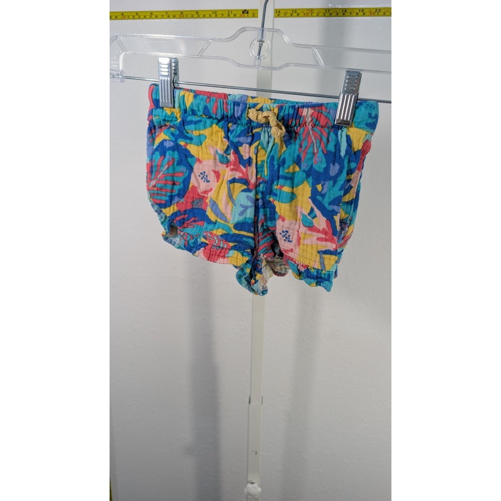 Cat & Jack Toddler Girls 2T Tropical Floral Gauze Ruffle Bubble Shorts Blue Pink